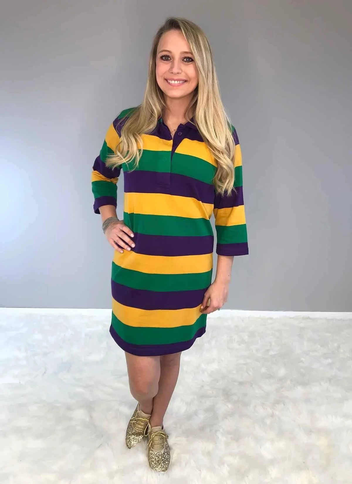 Mardi Gras Colorblock Striped Dress Long Sleeve Casual Woman Cotton Polo Shirt Dress Buy Mardi 