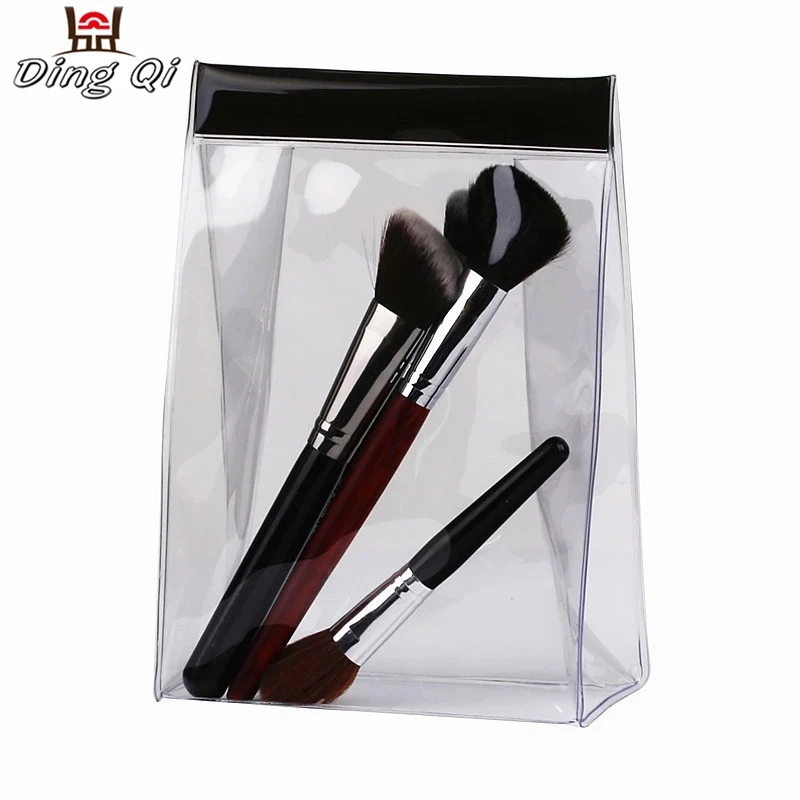 Transparent cosmetic bag clear black pvc makeup brush bag custom with logo