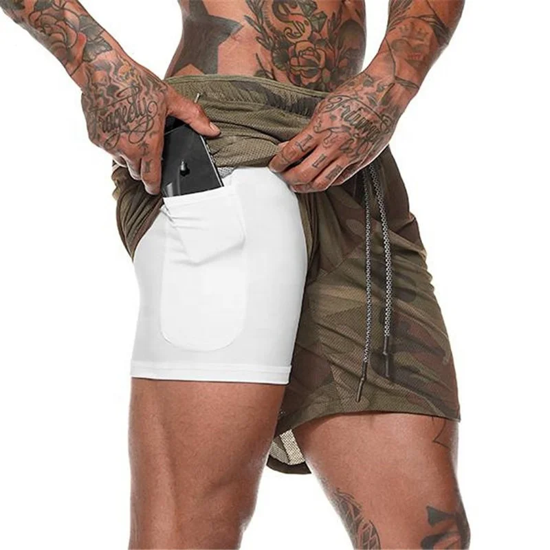 

Wholesale Gym wear Cross fit shorts Mens fitness Workout short Sports Running Shorts with inner compression shorts for men