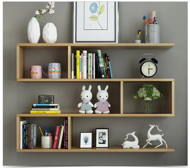 Wholesale Custom Wall Decor Living Room Furniture Metal &Amp; Wood Two Tiered Triangle Wall Shelf Decorations