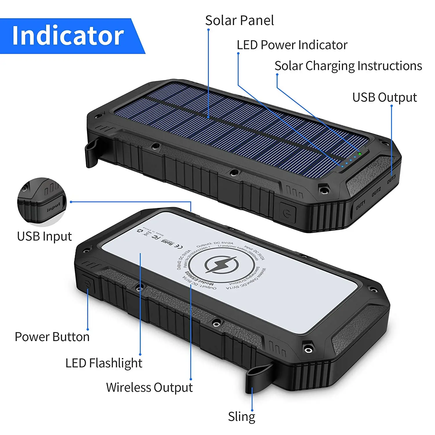 Wireless Solar Power Bank 20000mah Top Solar Power Bank Waterproof