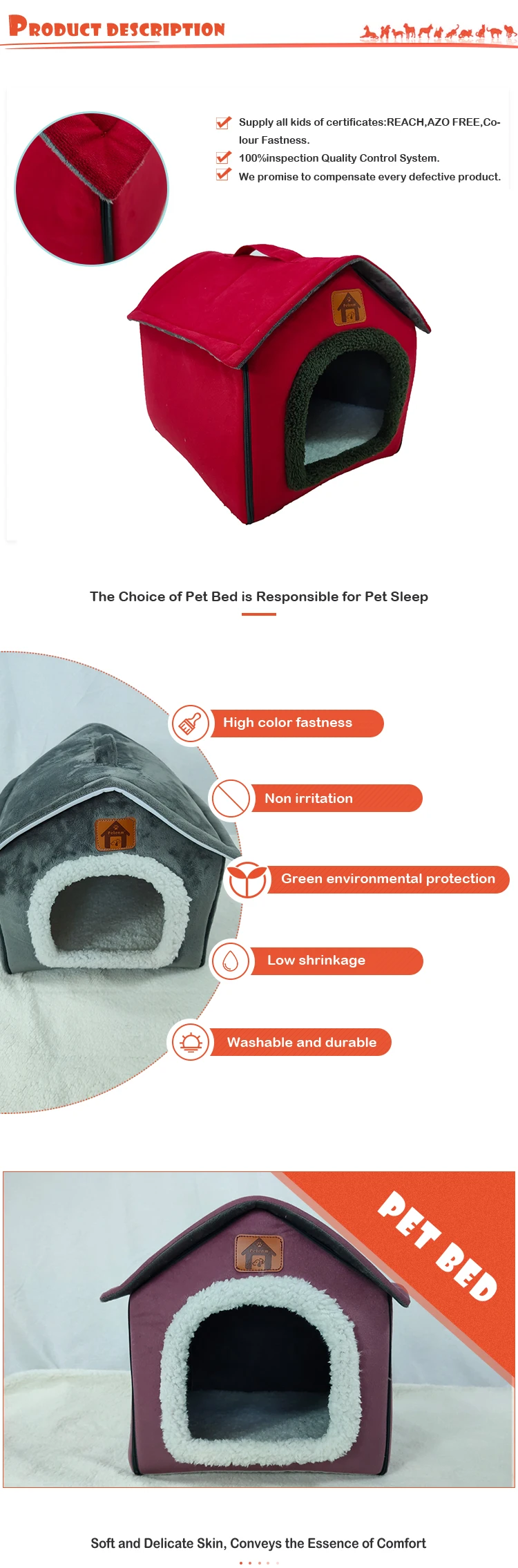 Wholesale customized  portable pet bed house-shape warming  pet dog bed pet house