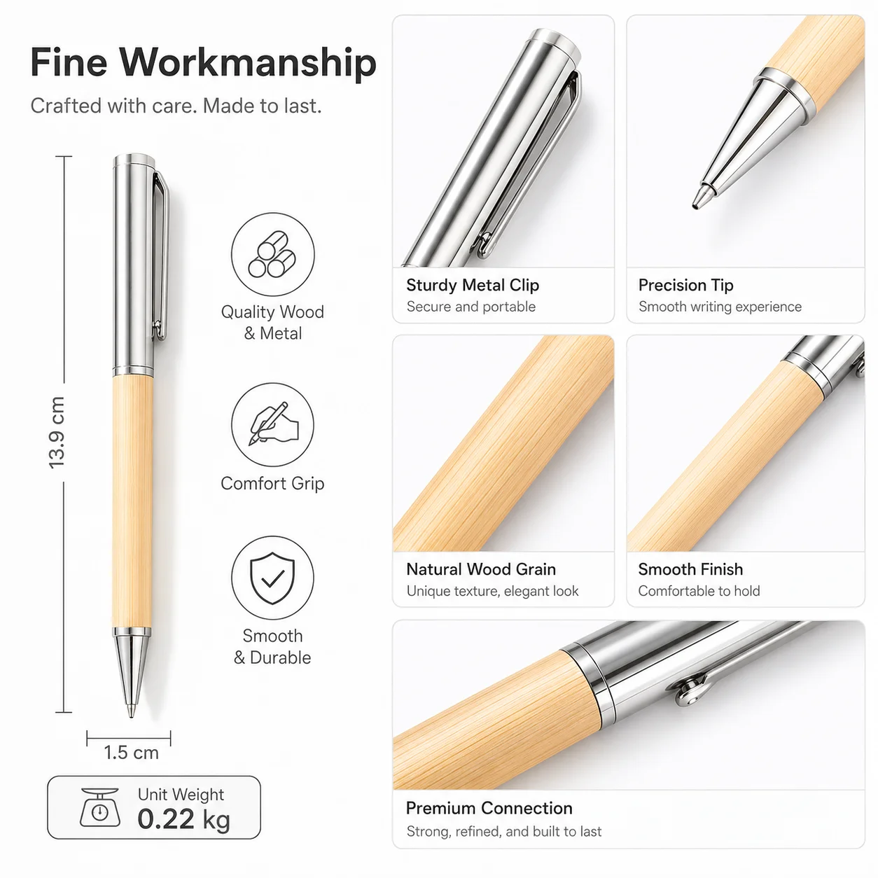 Custom Logo Wood Metal Ballpoint Pen Eco Friendly Promotional Executive Luxury Gift Pen for Office