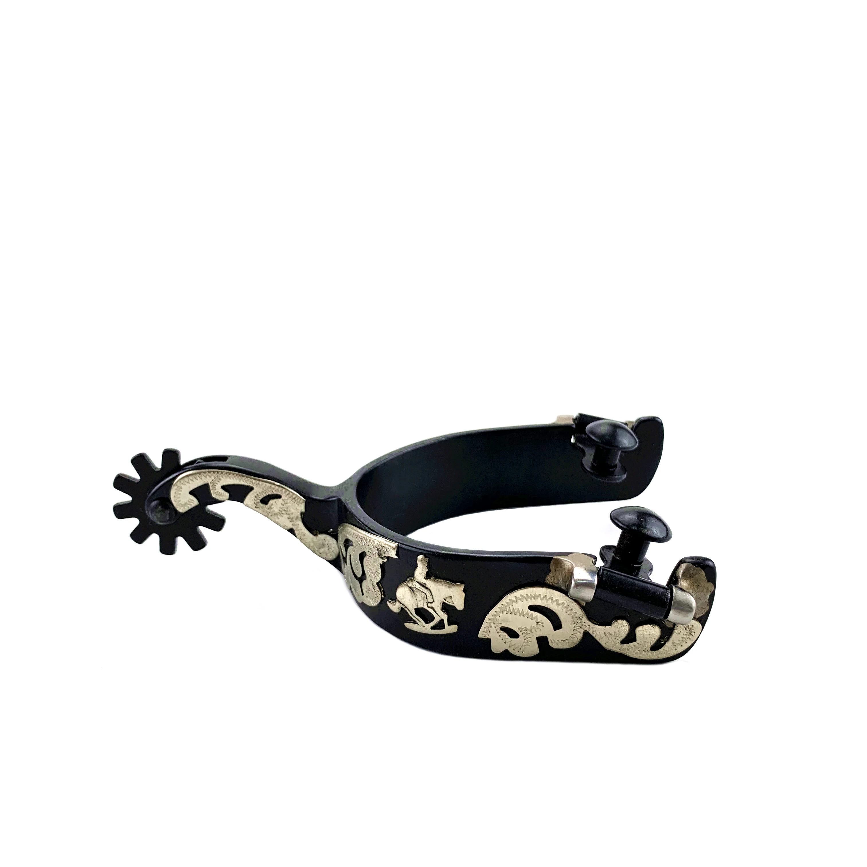 Black Steel Reining Spurs With Floral Decorations 1" Band Buy Black