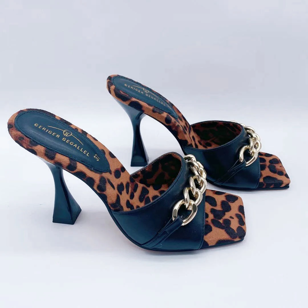 1008-2女鞋豹动物印花高跟凉鞋细跟高跟拖鞋