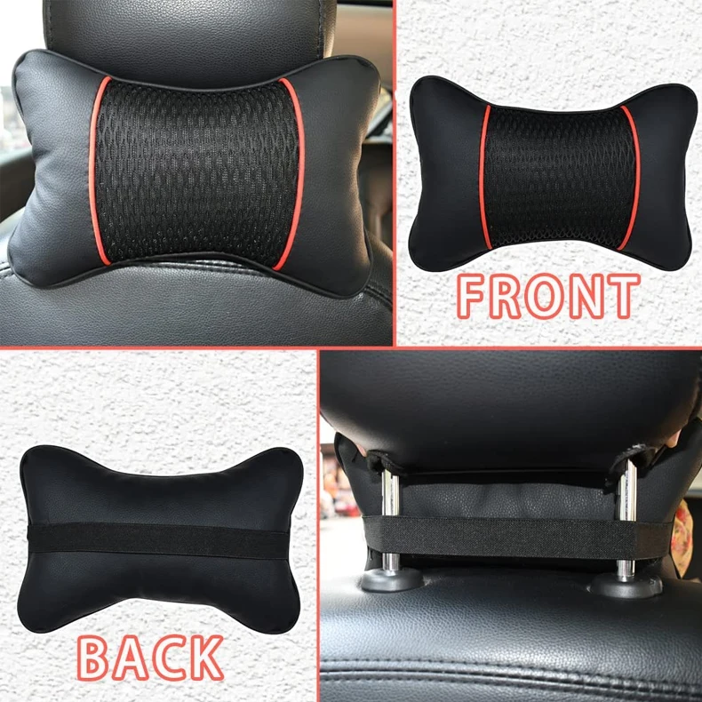 Car Accessories Headrest Neck Rest Pillow Pu Leather Knitted Ventilate