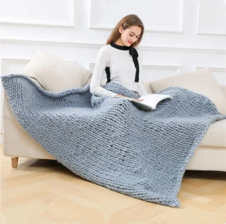 Super Large Soft Handmade Knitting Throw Blanket Big Chunky Yarn Knit Weighted Blankets for Couch Sofa Chair Home