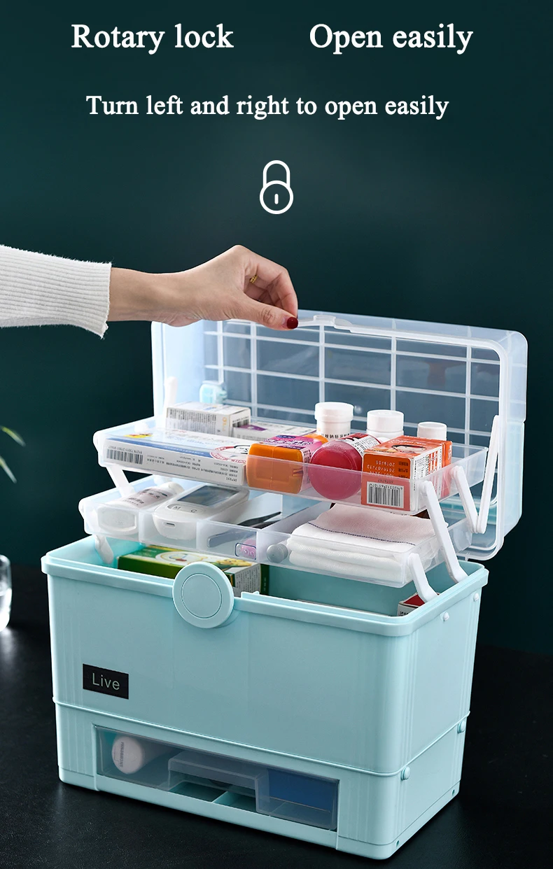 Folding Medicine Box Storage Plastic Large Medicine Chest Portable Home