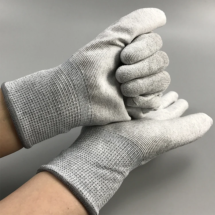 Esd Work Gloves,Cleanroom Safe Electronic Assembling Lint Free Conductive Carbon Fiber Esd Pu