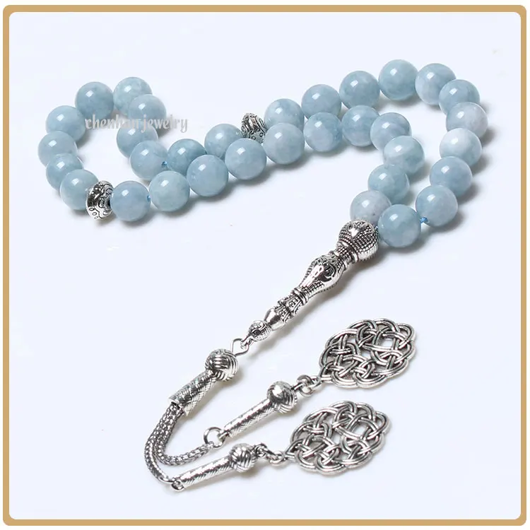 Natural Blue Stone Islamic Prayer Beads 33 Tasbi,Misbaha Tasbeeh Rosary ...