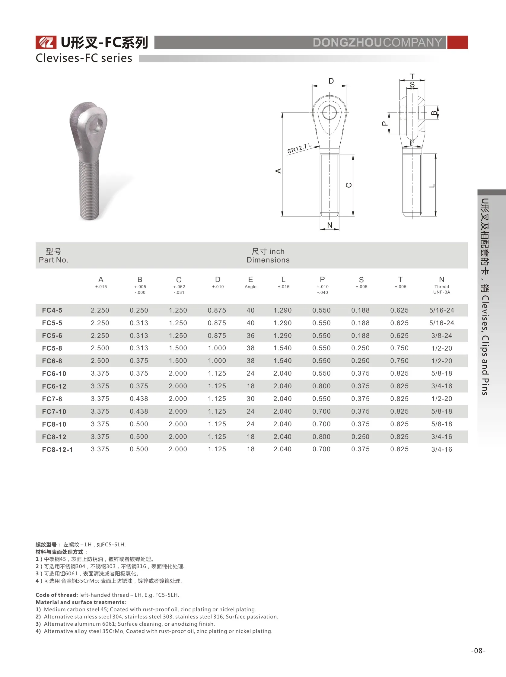 Customized Y End Fitting Gas Spring Rod End Male Thread U Clevis Yoke