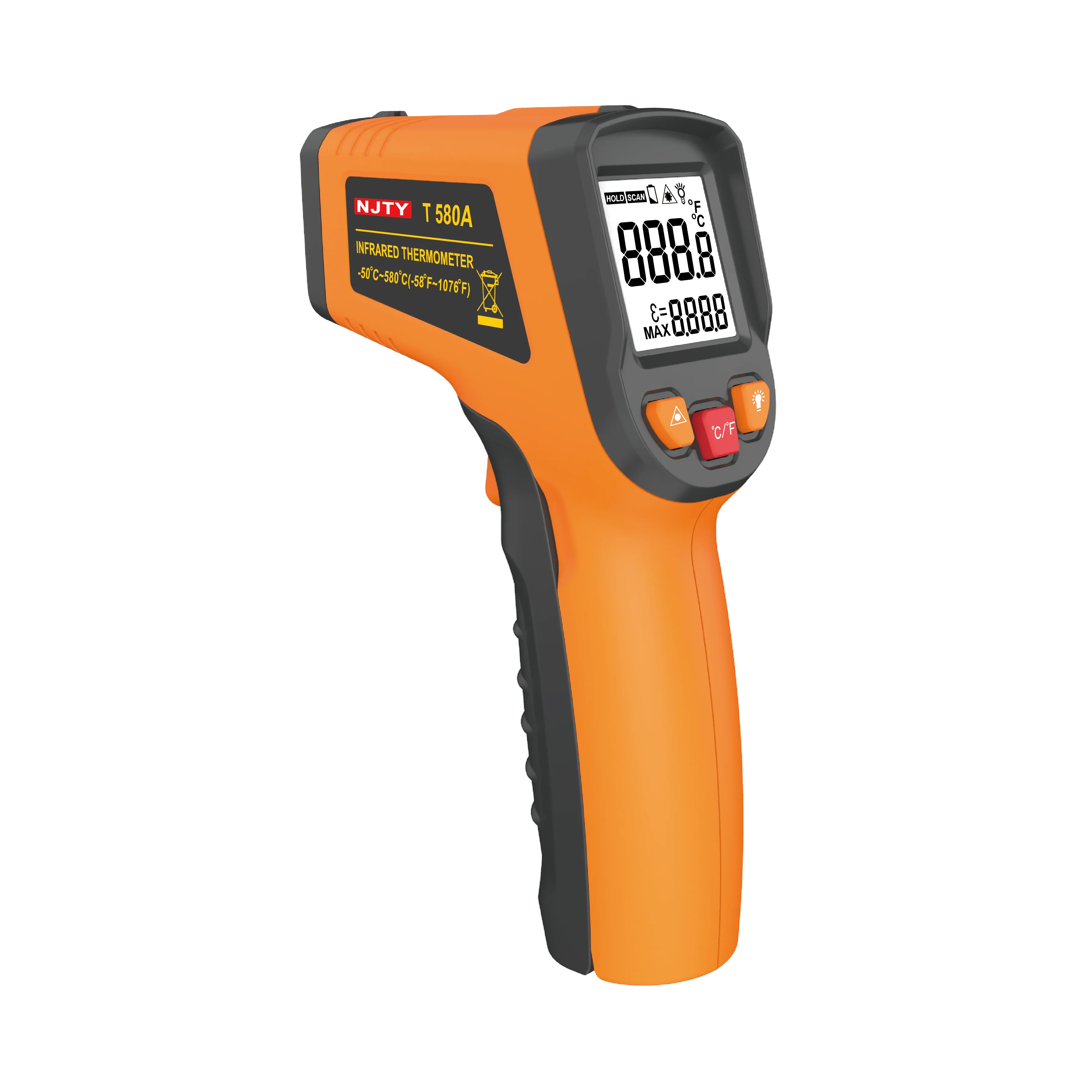 Njty T580a Portable Industrial Thermometer,Human Body Heat Gun,Manual