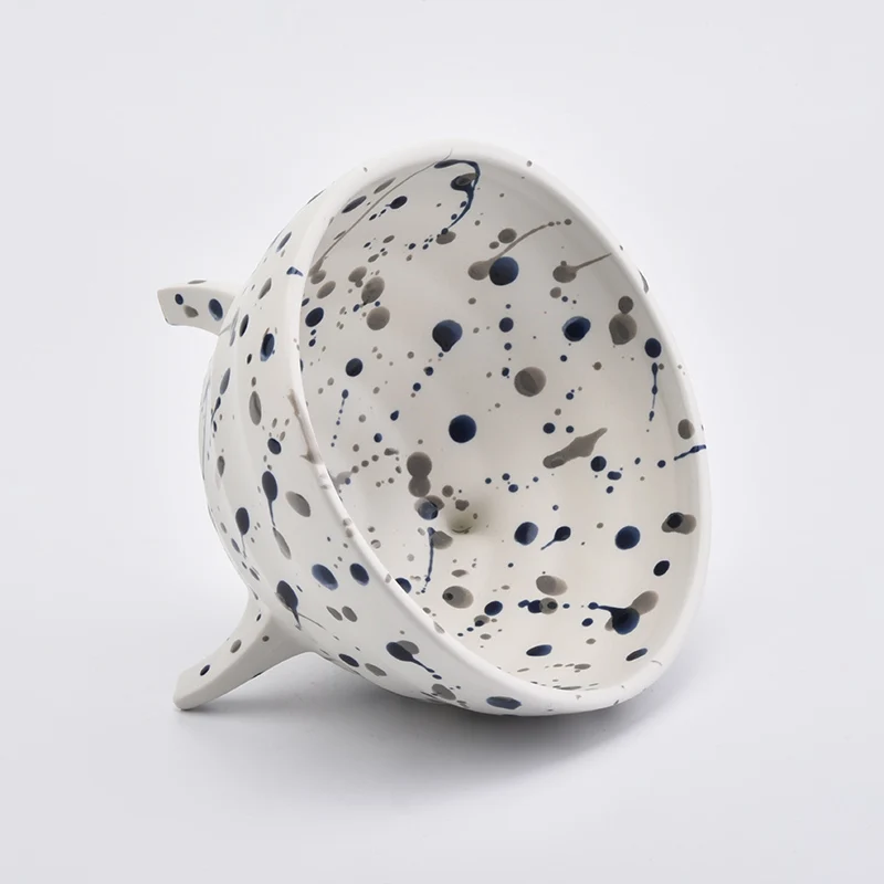 Large Footed Ceramic Vessel Ceramic Candle Holder with Dots Home Decoration