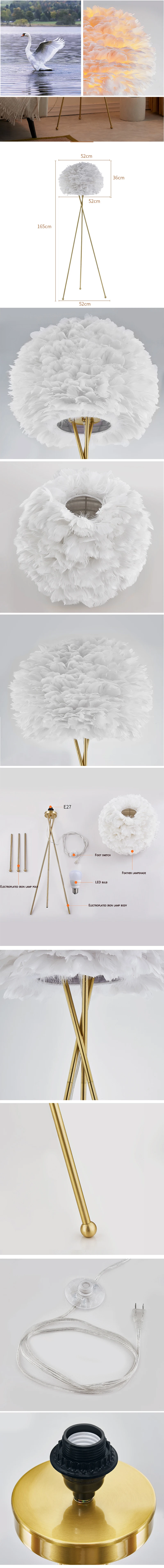 Stand Light arts 1.8 meter Height 65pcs Ostrich Feathers Copper Floor Lamp corridor exhibition hall decorative lamp
