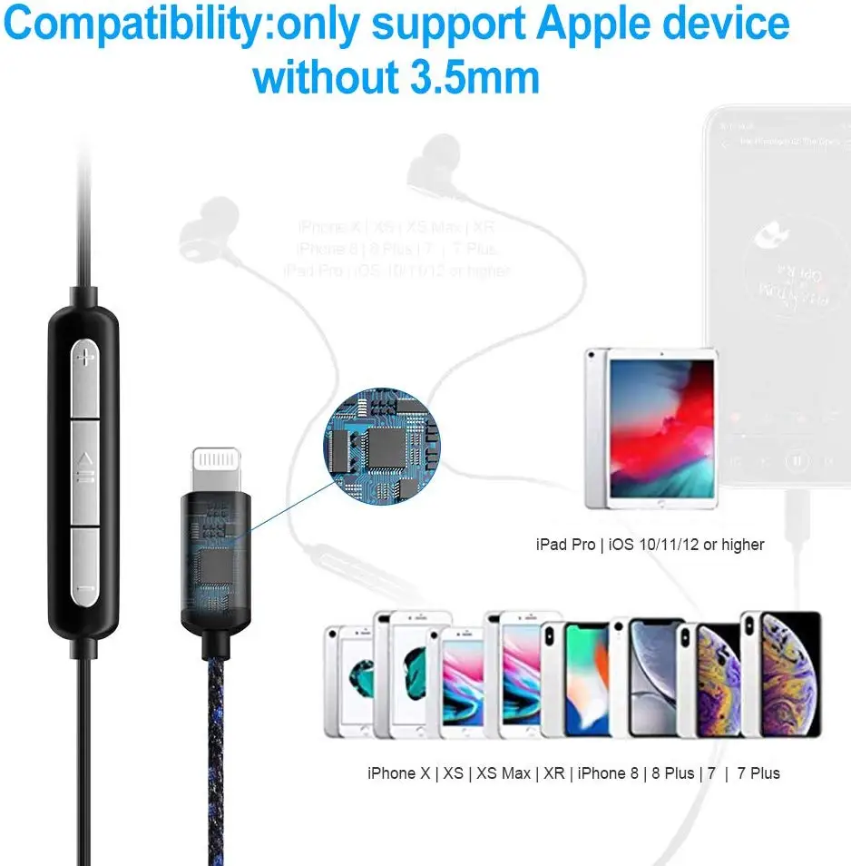 8 Pin Wired Earphone Headset Headphone For Iphone Mobile Xs Xs Max