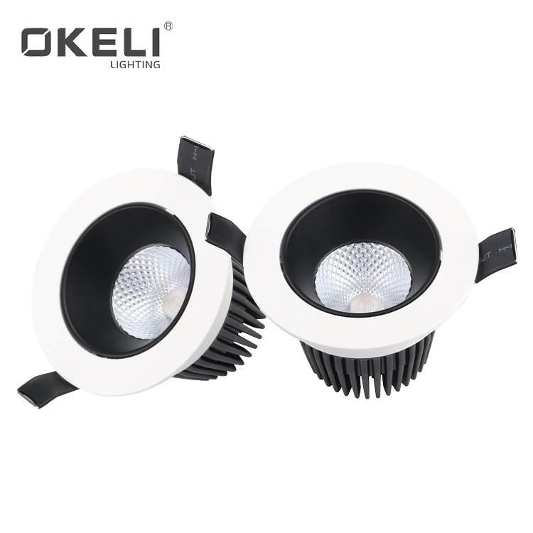 OKELI Zhongshan New Design Recessed  COB Aluminum Downlight 12W 18W 24W Matt White/Black High Lumina Adjustable Indoor Downlight