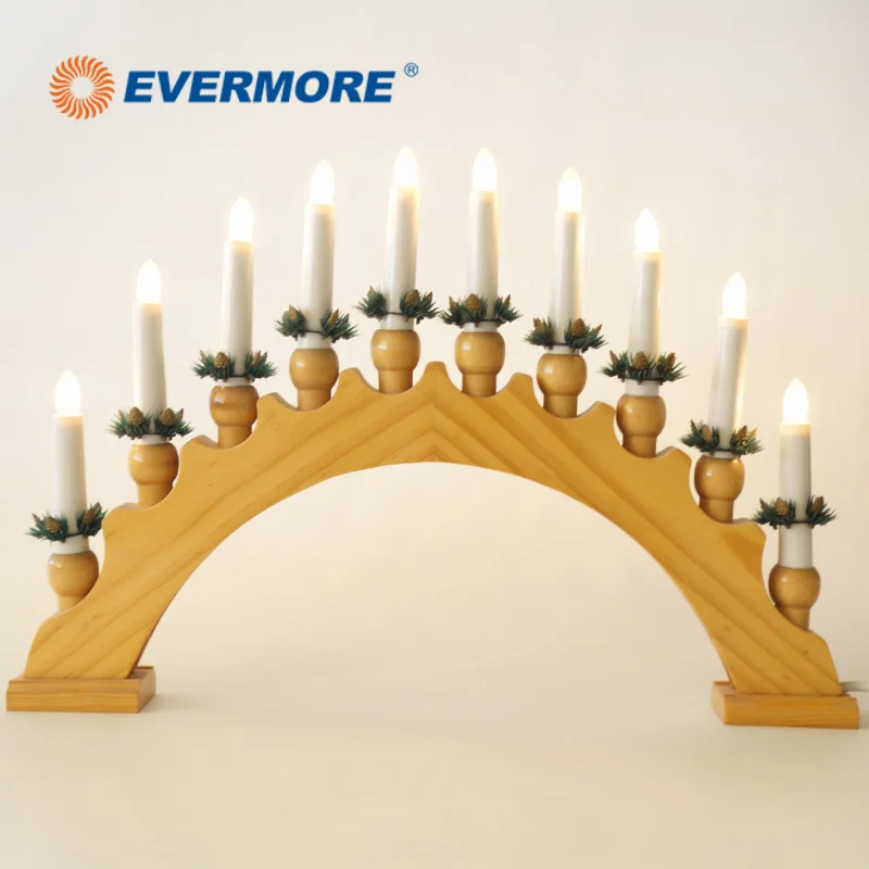 Evermore Colorful Worth Buying  Wooden Electric LED Candle Bridge Light for Christmas