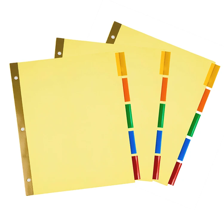3hole Paper Binder Divider With Plastic Tabs 1/5 Cut Paper Index