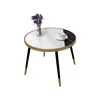 Modern design four metal legs table black and white pattern marble top round side table with brass trim
