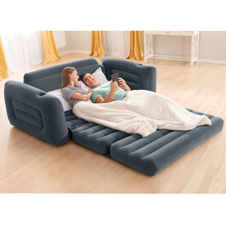 Home Intex 66652 PVC Inflatable Air Sofa Bed 2 in 1 Inflatable Folding Double Size Sofa Bed
