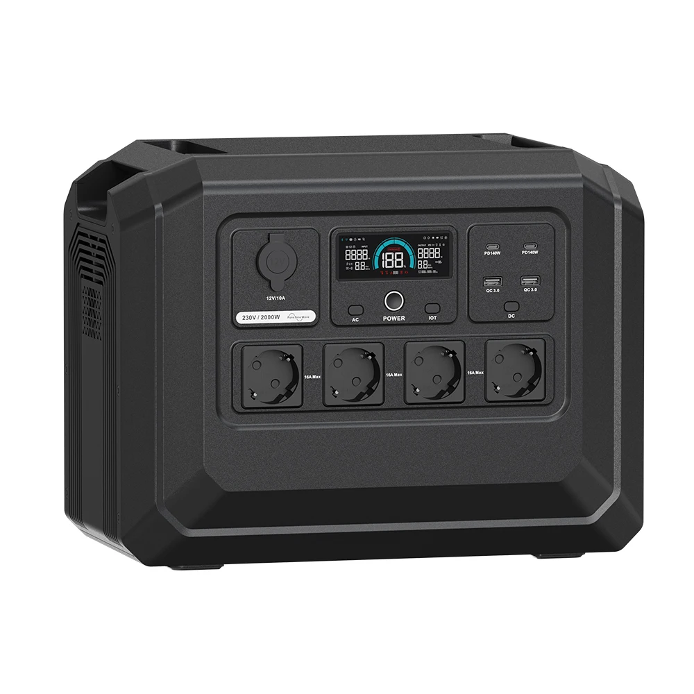 Two 2000W power stations connected via expansion port with external LiFePO4 battery pack