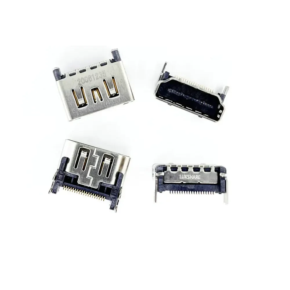 PS5 motherboard close-up showing HDMI port solder points and surrounding shielding
