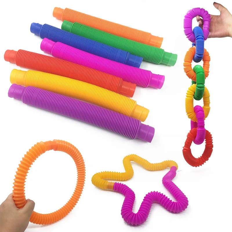 6x Fidget Pop Tube Toy Kid's Gift Sensory Stretch Pipe Tool Decompression Stress 