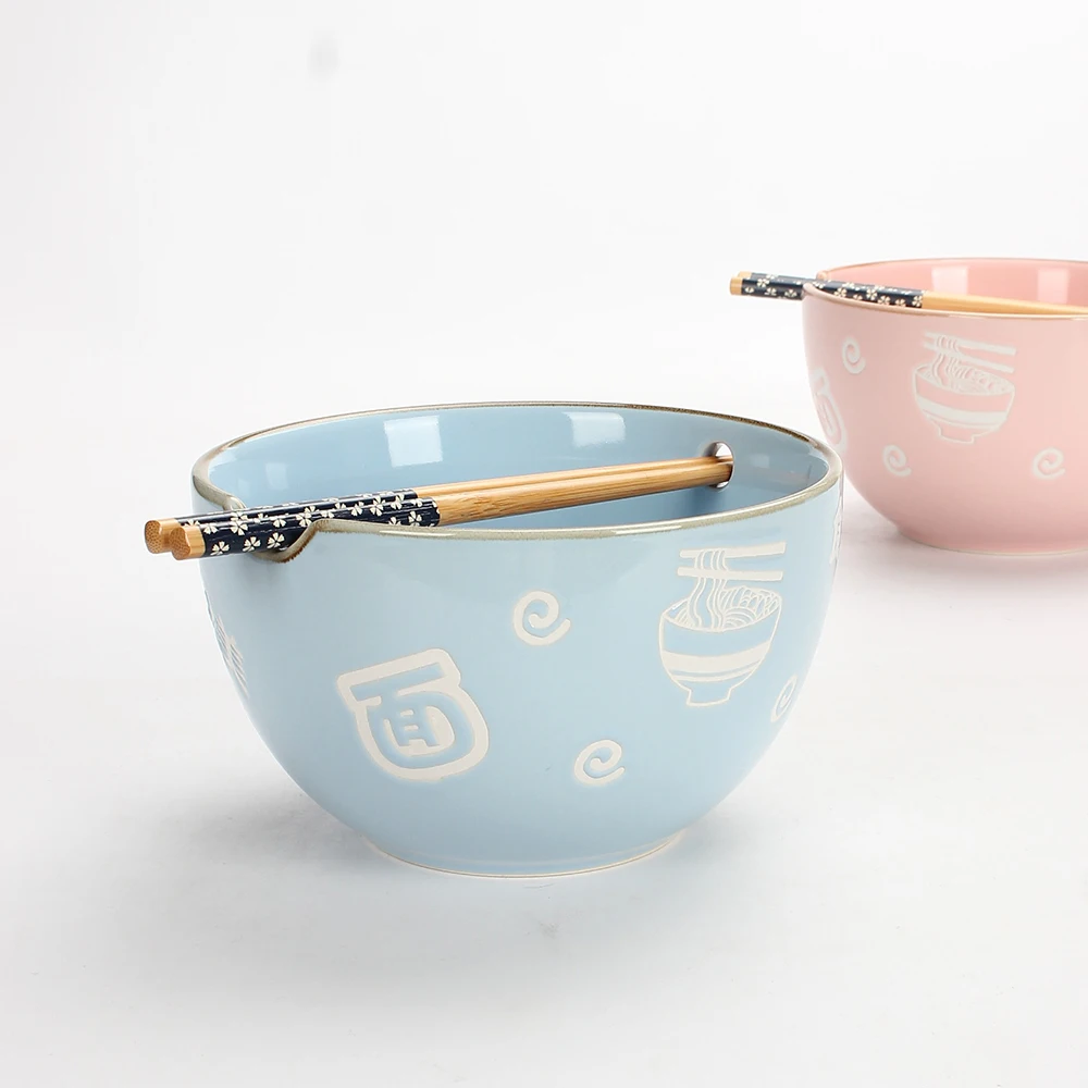 Japanese Style Large Ceramic Salad Bowls Restaurant Serving Noodle Soup