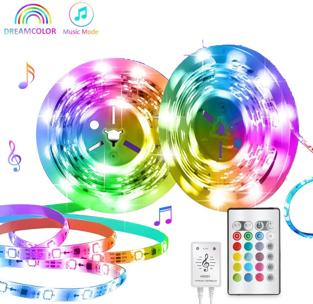Dreamcolor LED Strip Lights 16.4FT 5m Rainbow RGB Color Changing Tape Lights 150 LEDs with Remote Control Sync Music