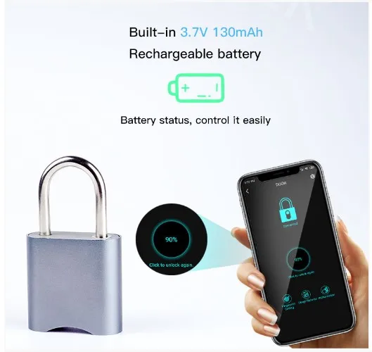 Widely Use Smart Cerradura inteligente Padlock, Stainless Chain Door Lock with Loud Anti-theft Alarm