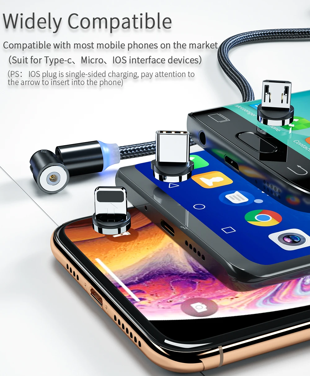 3 in 1 magnetic usb cable 3A fast charge 540 degree rotation magnet data lines magnetic charging cable - ANKUX.COM