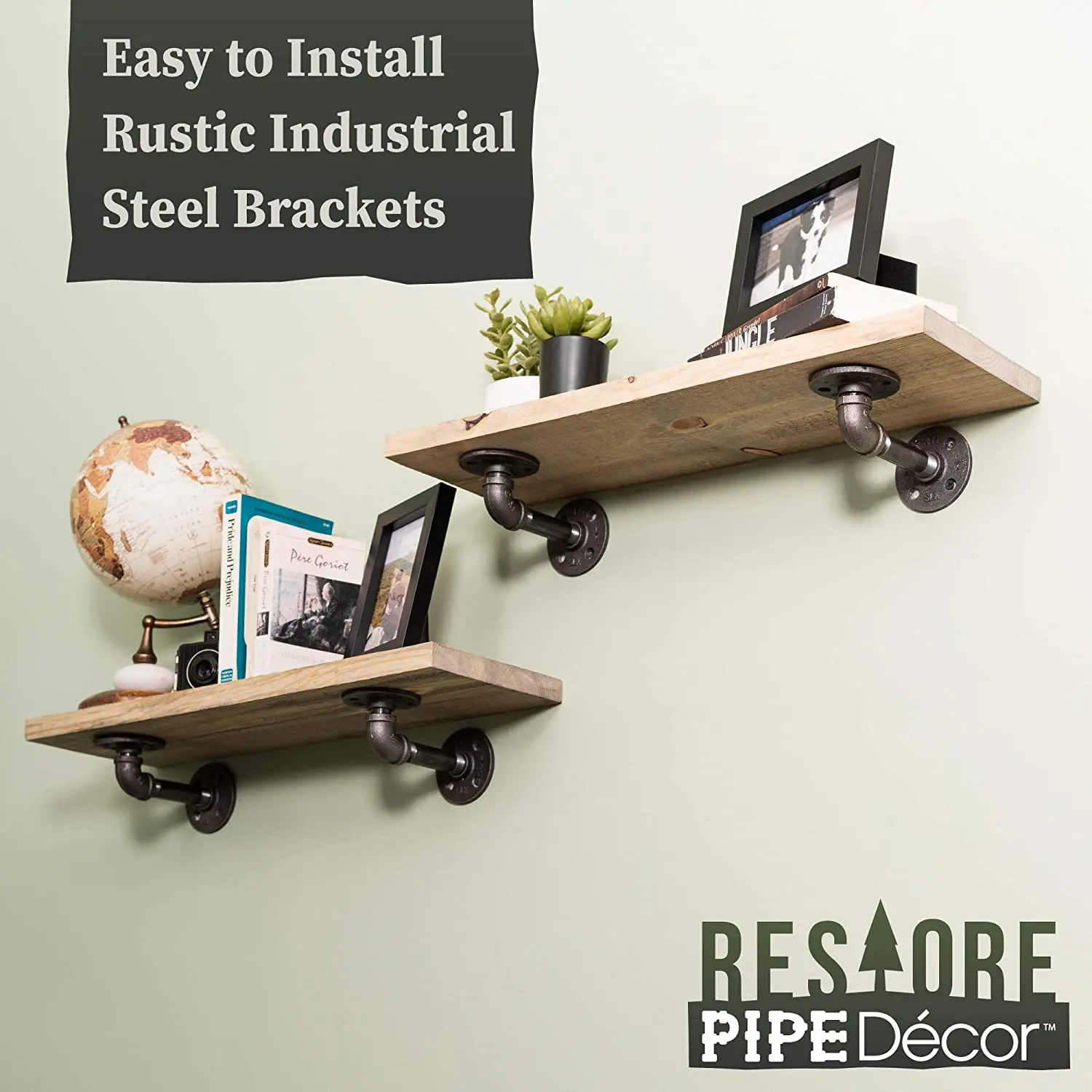 Industrial Pipe Wooden Shelves Restore Premium Ponderosa Pine Wood 