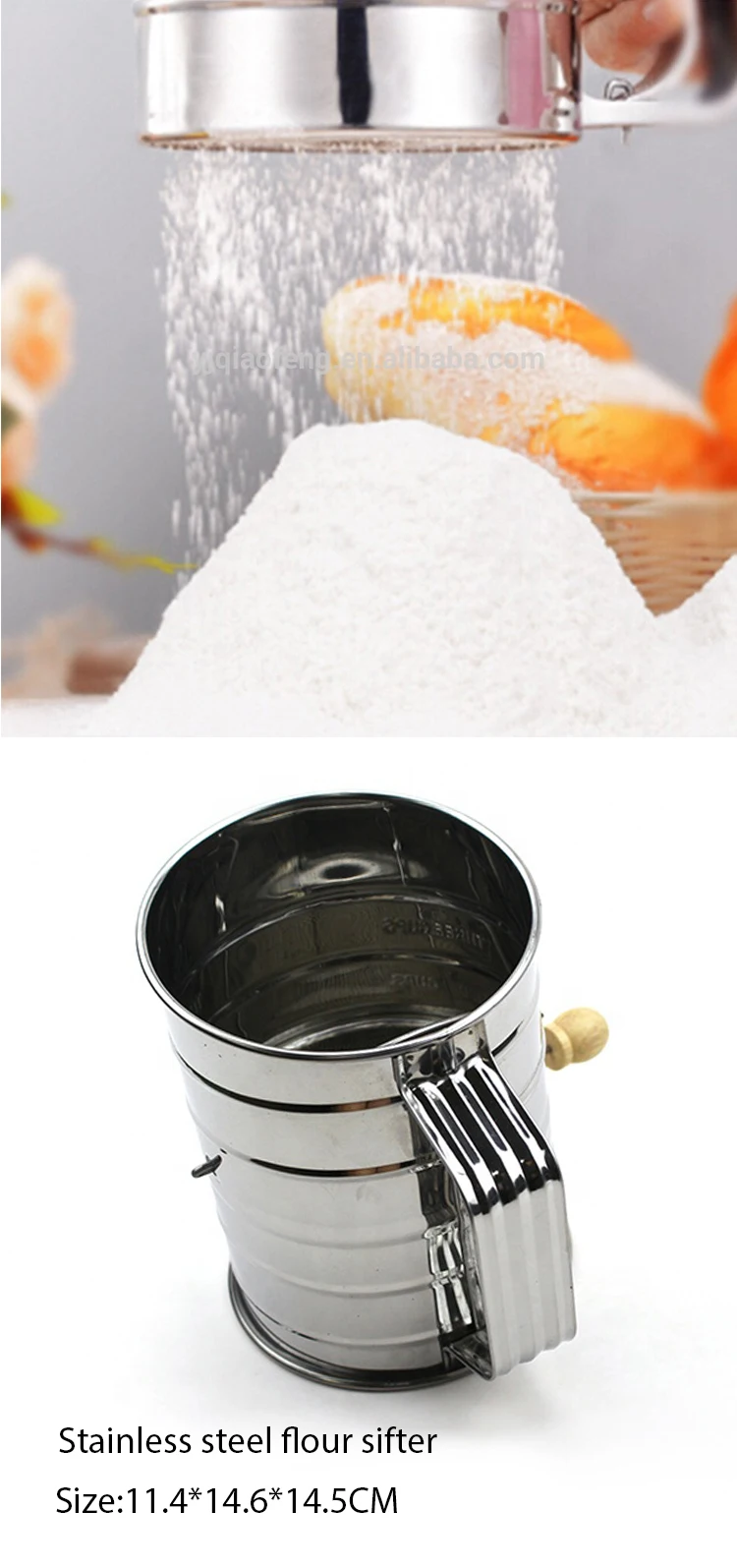 High Quality Stainless Steel Crank Shaker Sieve Cup Mesh Flour Sifter