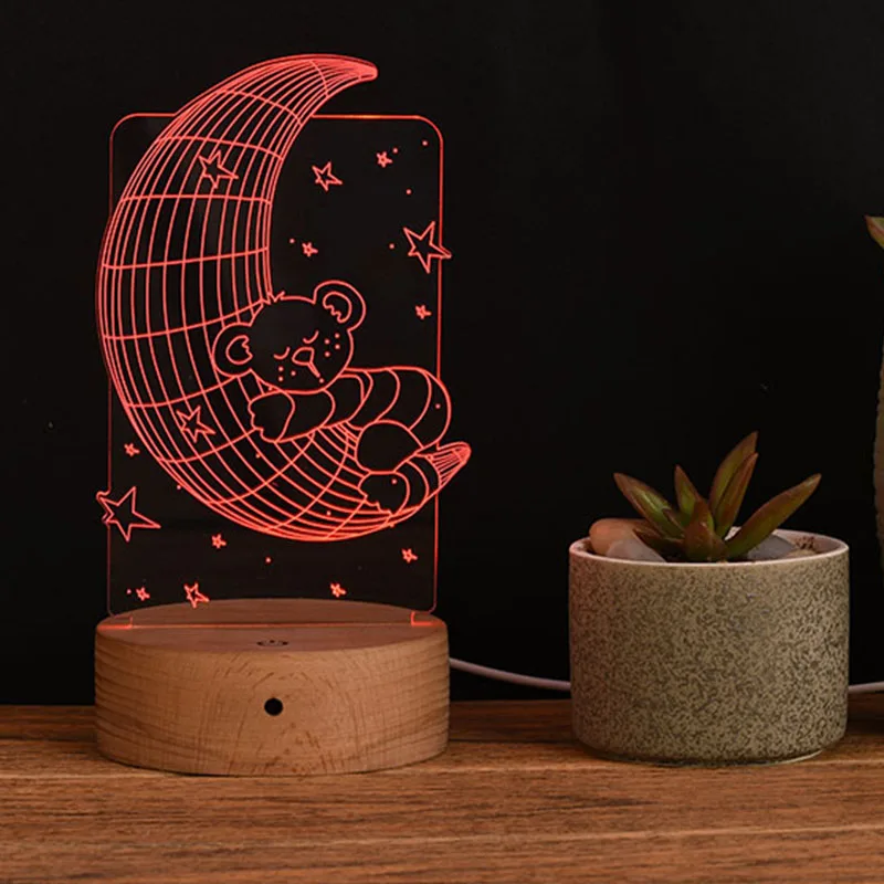 Multi Pattern 5V USB Cable Touch Light 7 Colors Changing Light With Acrylic Flat 3d Illusion Night Light