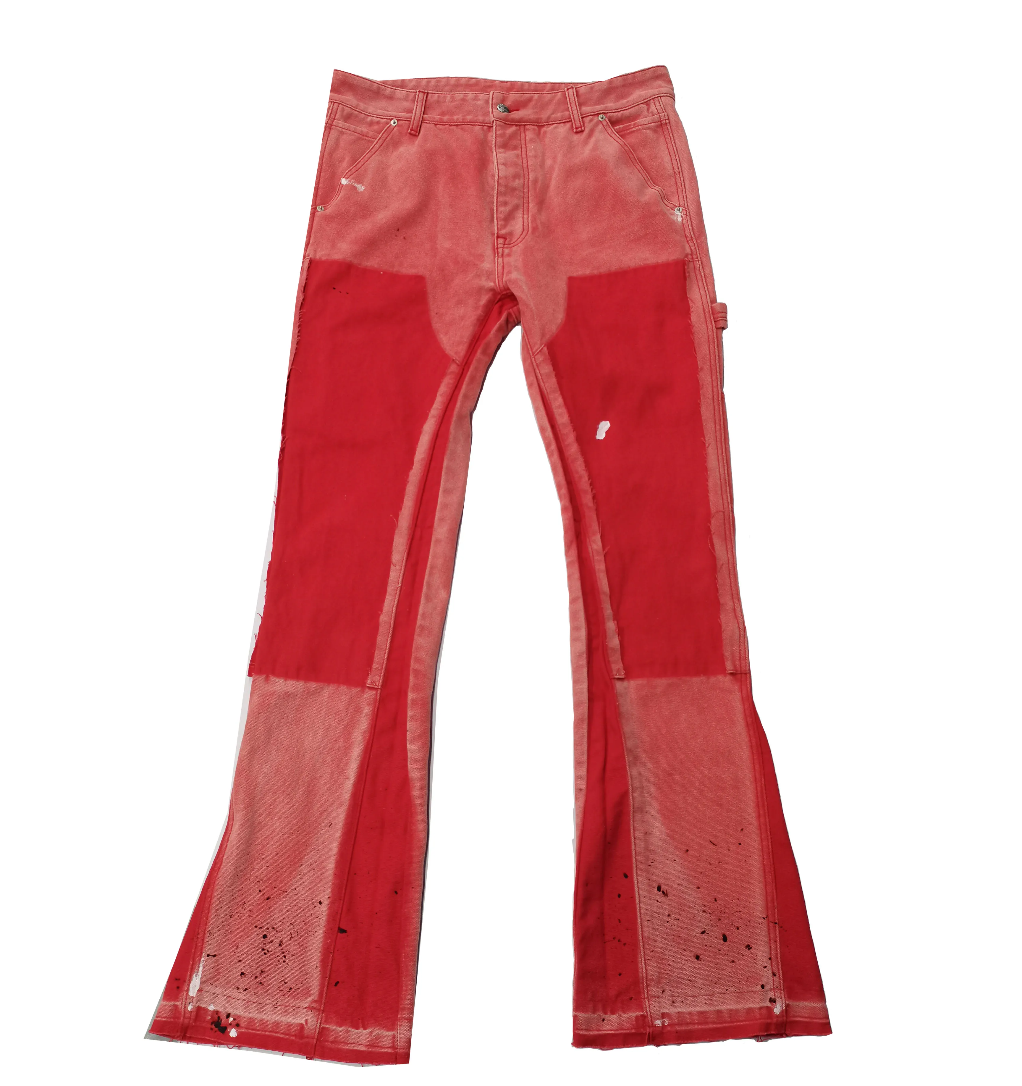 Custom High Quality Red Brown Laser Flair Men Men's Pants Flare Jeans