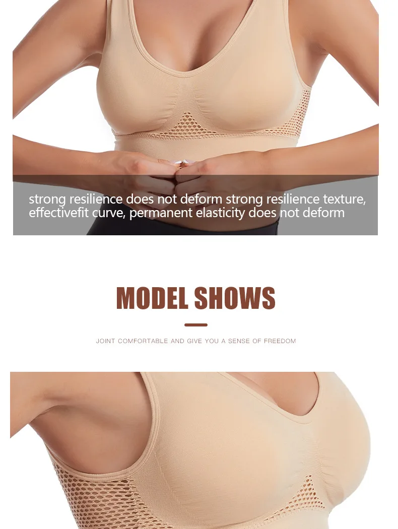 Women's Sports Bra Vest Large Size Yoga Sports Underwear Breathable Hollow Mesh Wire-Free Support Solid Pattern Summer-Thin