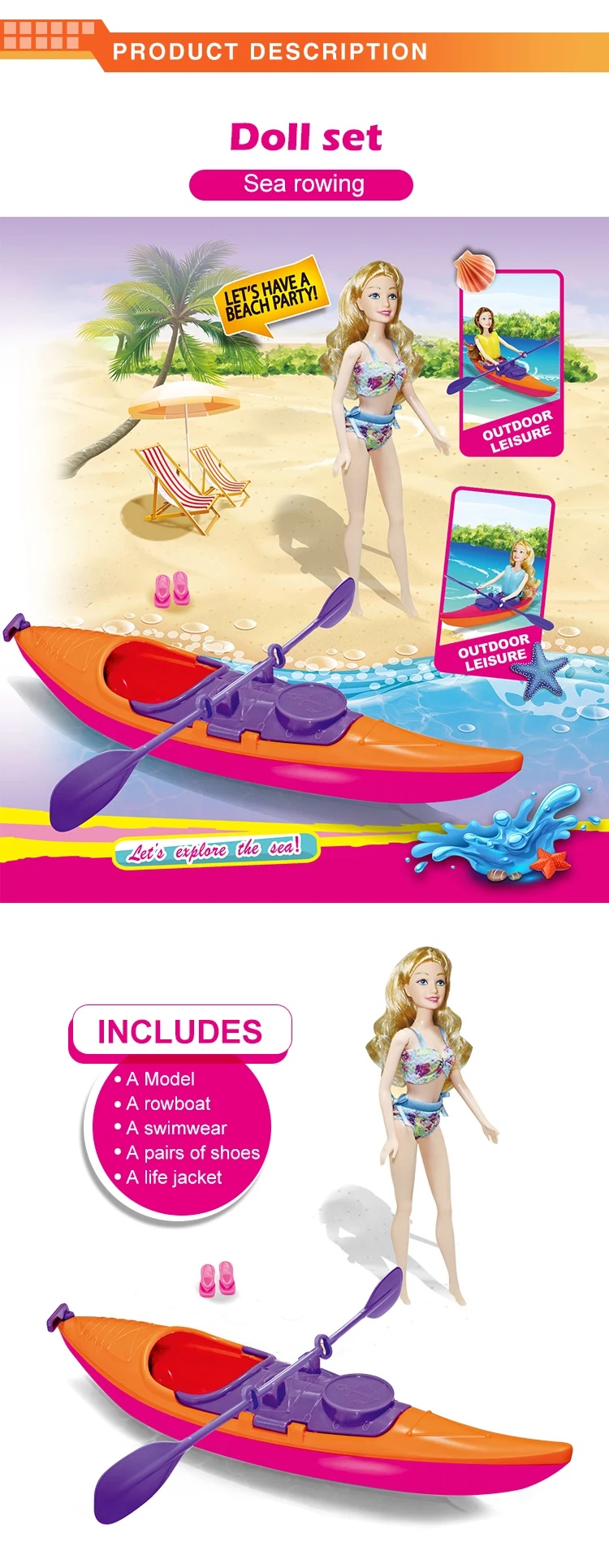 Fashion plastic new arrival 11.5inch bikini doll sea rowing doll toys