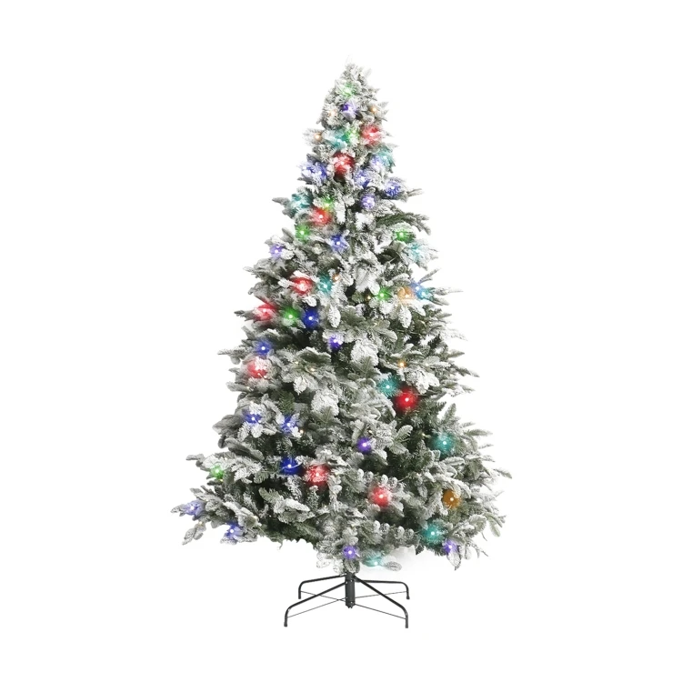 Best Selling [US Warehouse] 7.5FT Indoor Christmas Holiday Decoration Artificial Snow Flocked Christmas Tree with 400 LED Lights