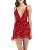 2019 Ladies Sleeveless Short Red Wear Women Slimmed Spaghetti Strap Backless Sequined Club Sexy Dress