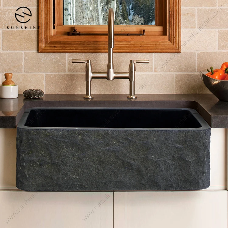 Natural China Shanxi Black Granite Stone Apron Single Bowl Kitchen Wash Sink