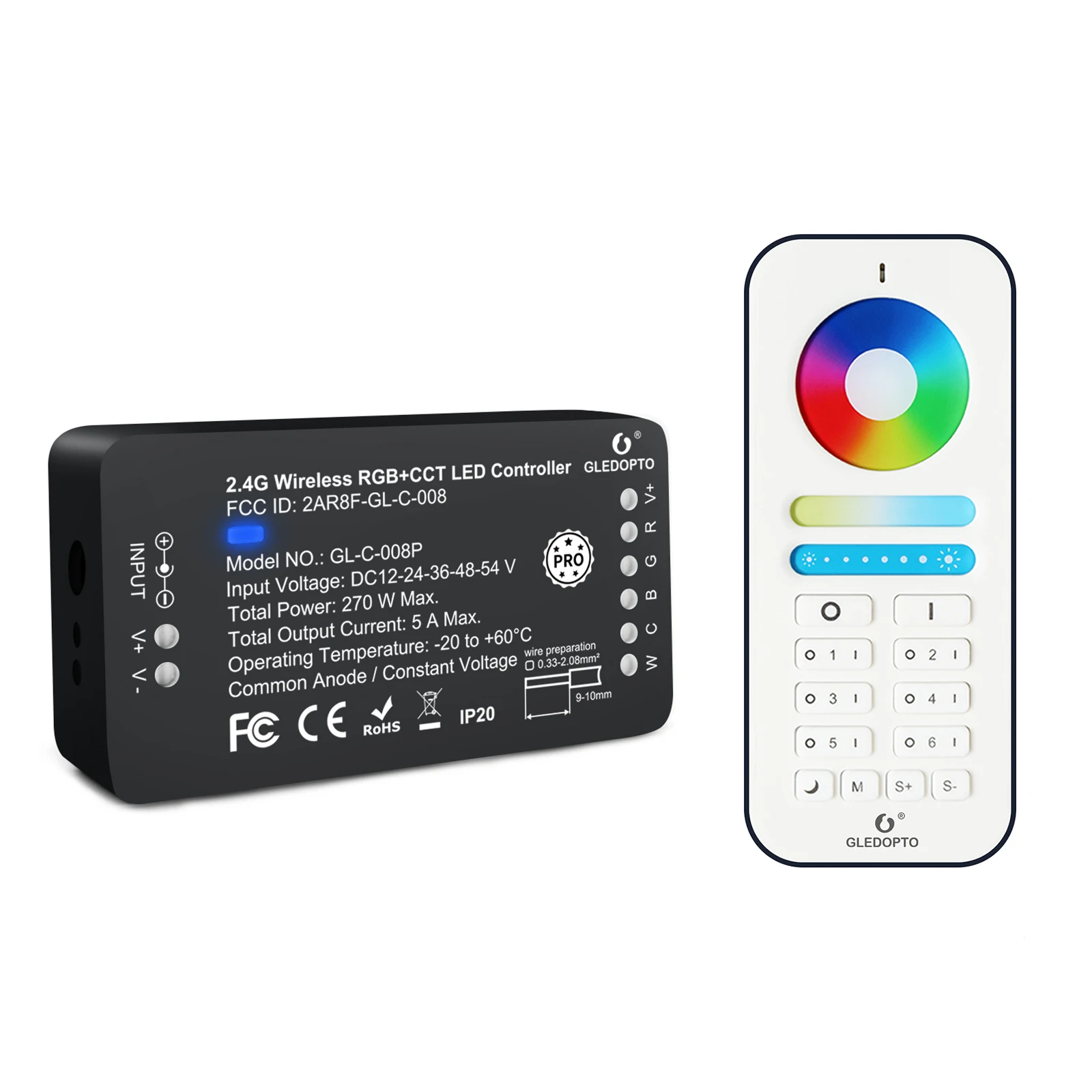 Gledopto RGB+CCT LED Receiver ZigBee + RF 2.4GHz Remote Controller