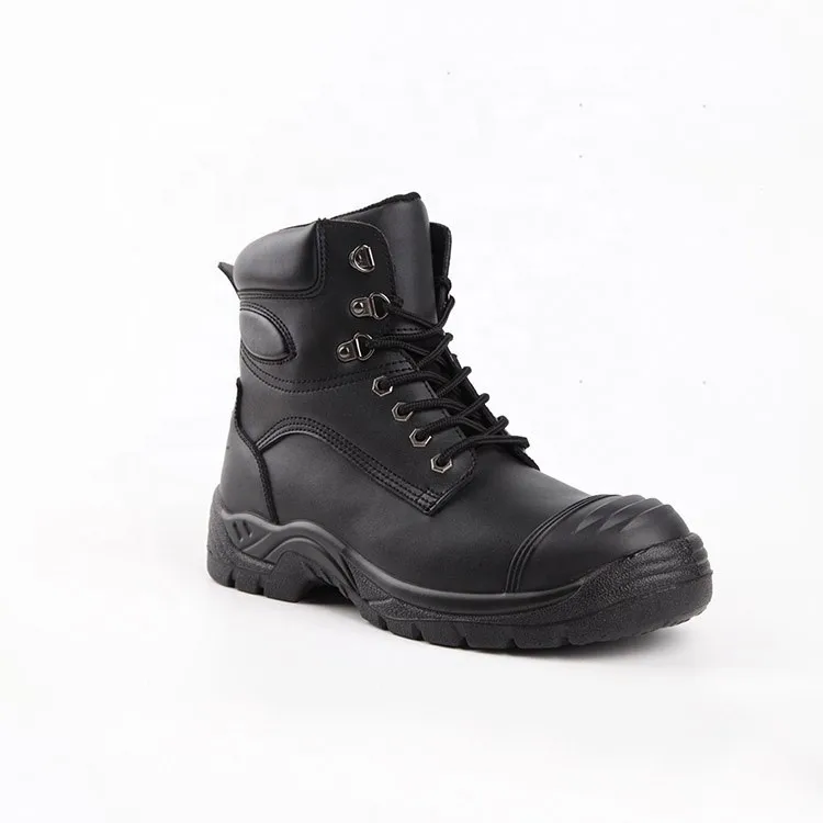 Black Steel Safety Boot Slip Resistant Pu Injection Sole - Buy Safety ...