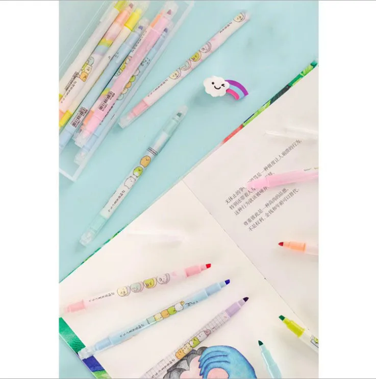 High Quality Cute Cartoon Character Pens 8 Colors Erasable Highlighter