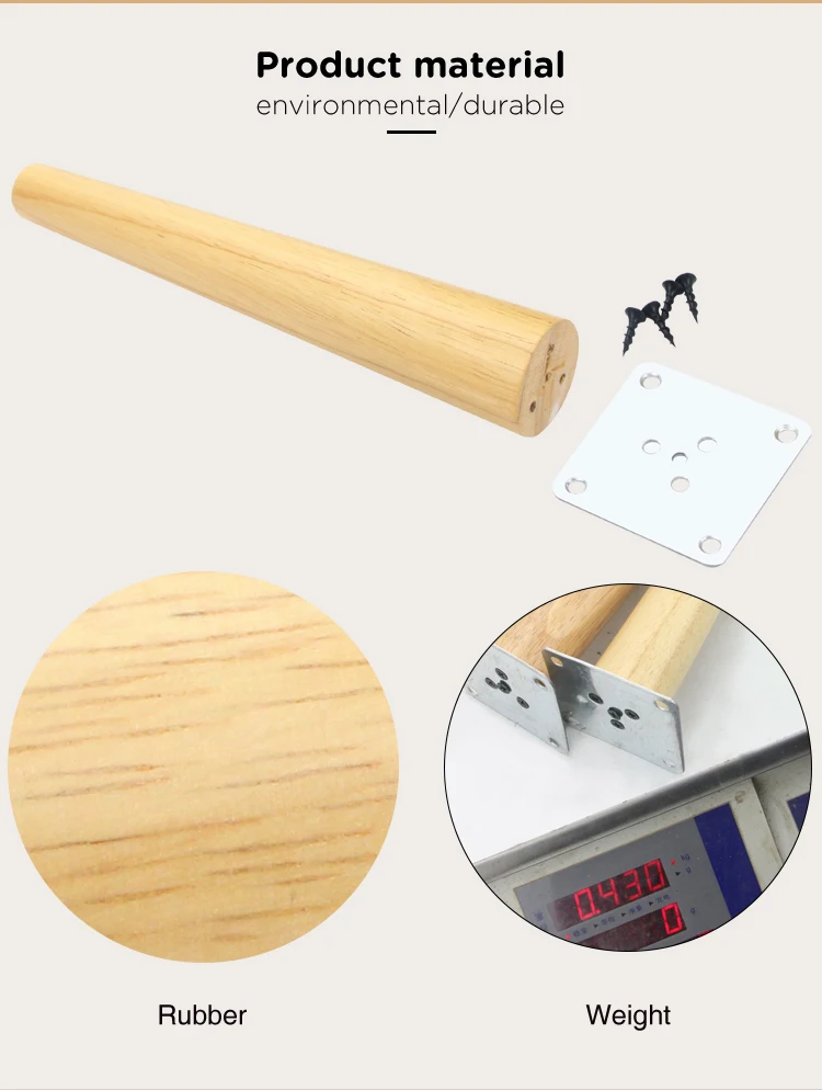 Hongshun Factory Direct Wood Legs for Furniture  Round Solid Wood Replacement Sofa Legs  Cabinet Legs