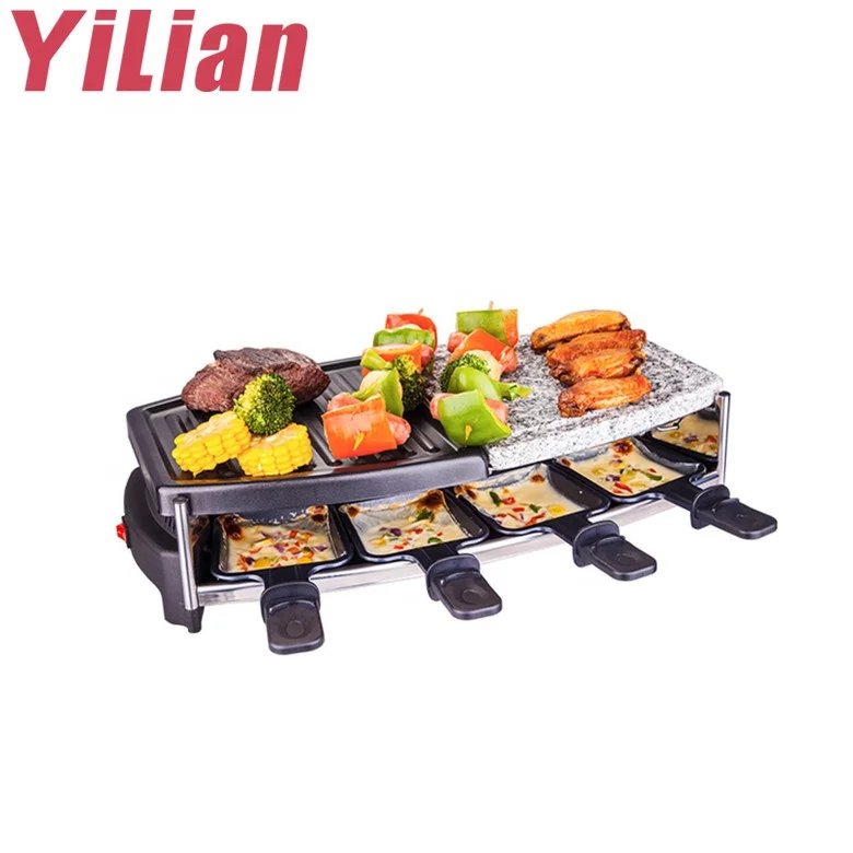 Indoor 8person Stone Plate Electrical Griddle Raclette Cheese Bbq