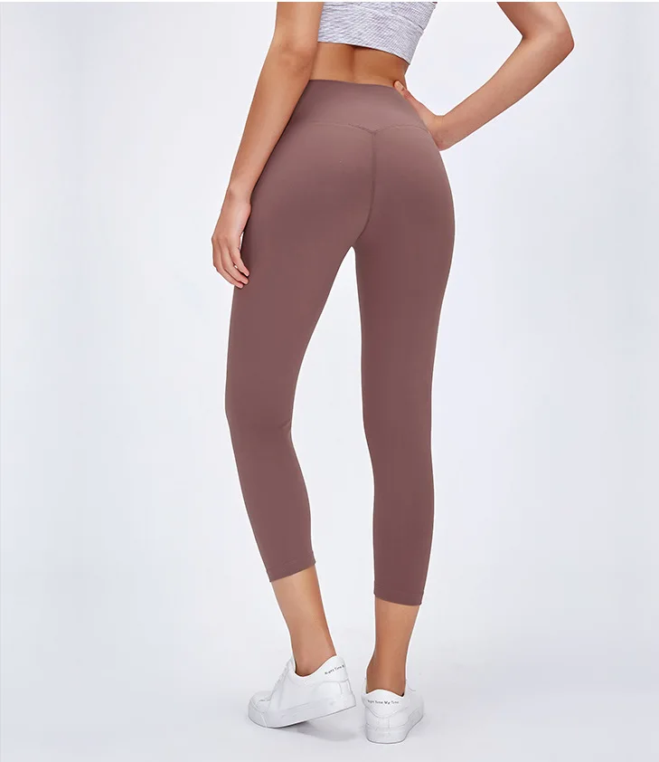 2020 New Naked Feeling No Awkward Line Womens High Waist Workout Tight Leggings Capris Yoga