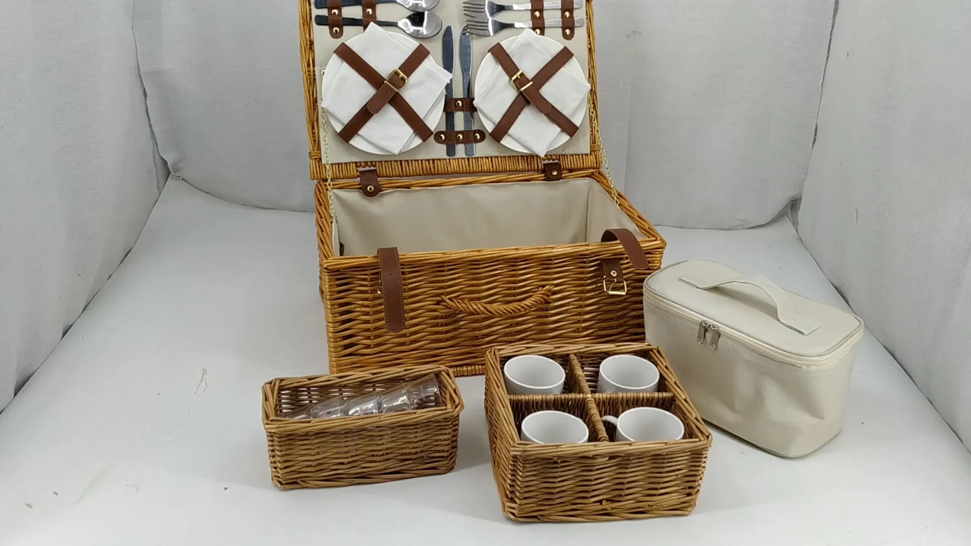 100 Handmade Natural Wicker 4 Person Picnic Basket Picnic Sets Rattan