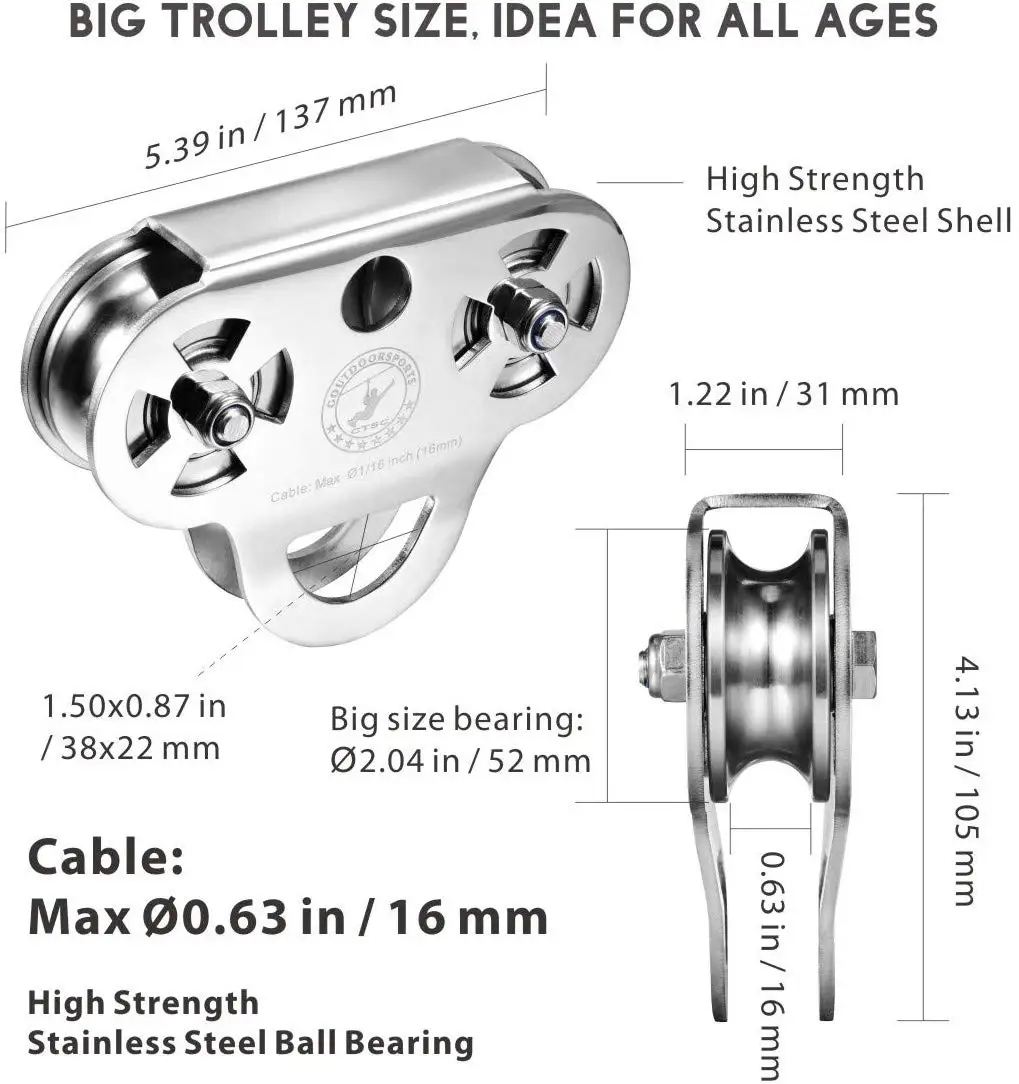 Ctsc 150ft Heavy Duty Zip Line Kit (up To 350 Lbs) Zip Line With