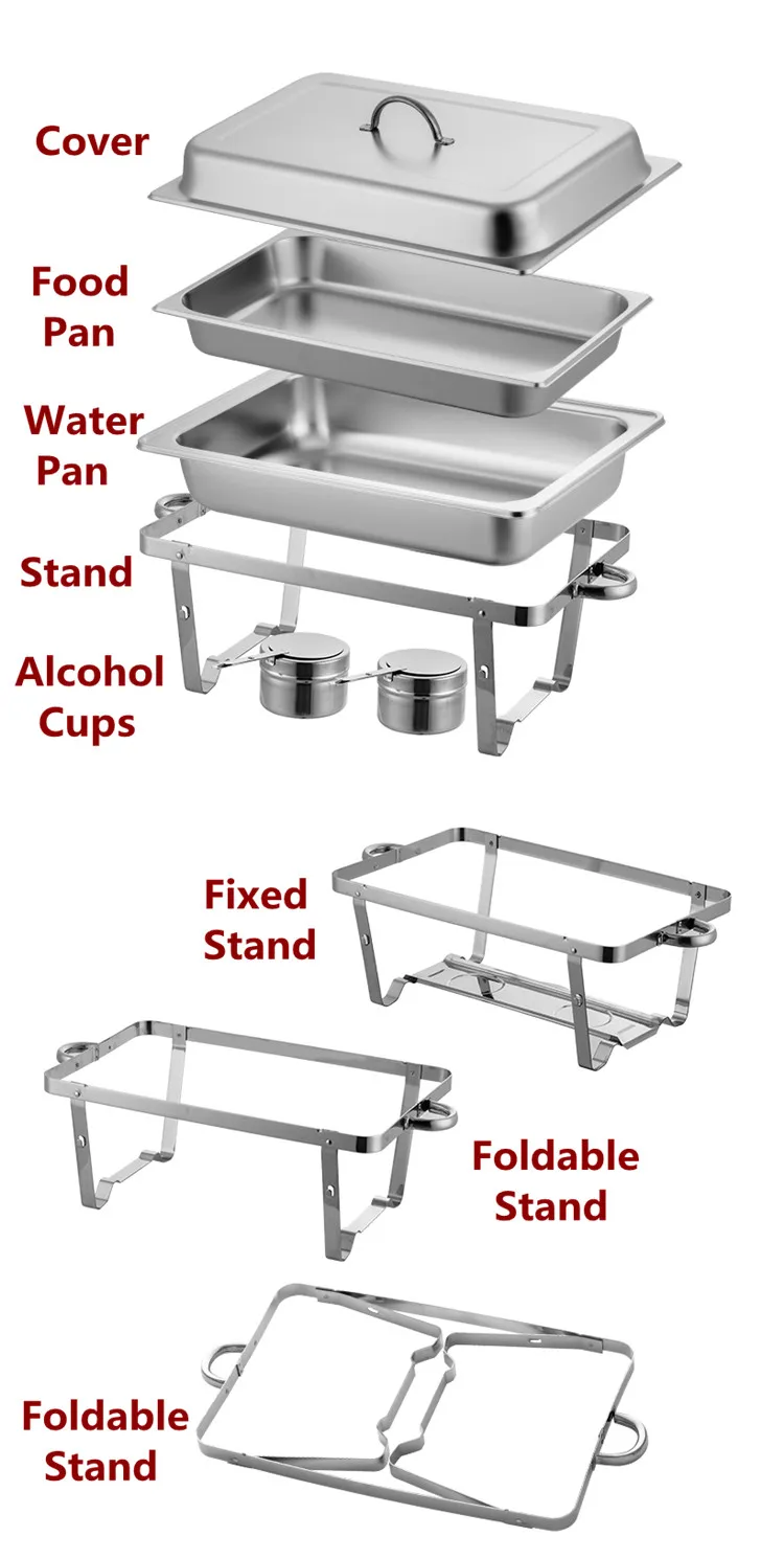 hotel buffet rectangle stainless steel kitchen equipment Capacity 9 liter chaffing dishes for catering