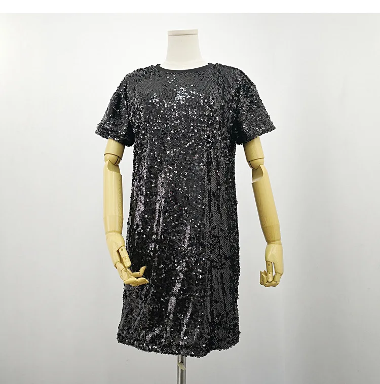 Custom New Design Fashion Dress Wholesale Short Sleeve Sequin Dress For